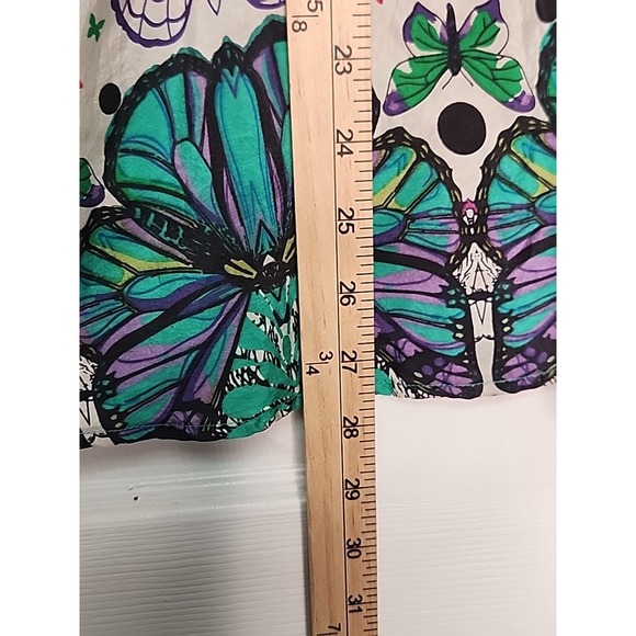 Trinity Anthropologie 100% Silk Blue & Green Butterflys Short Sleeve Top Fairy - Picture 7 of 10